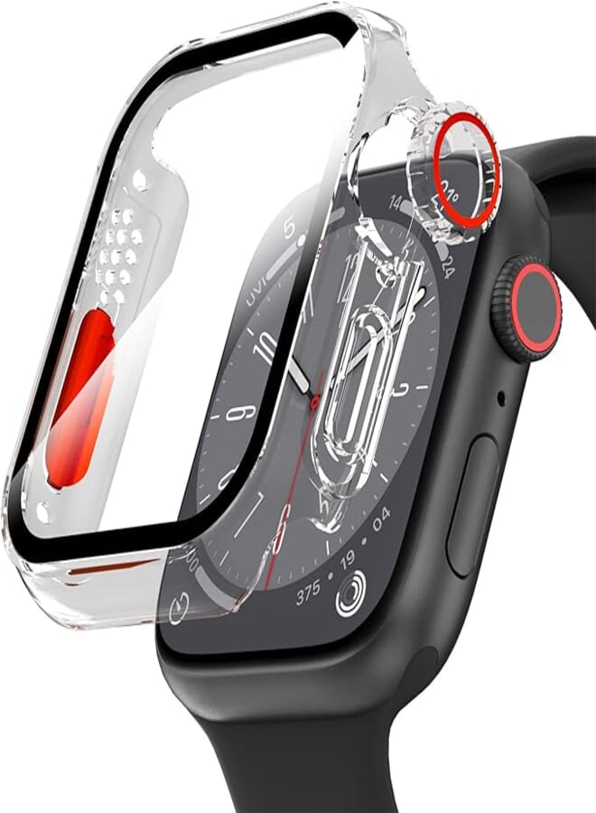 Suoman for Apple Watch 45mm Screen Protector Case, Ultra-Thin Tempered Glass Unique Design Full Coverage Hard PC Case Cover for iWatch Series 9/8/7 45mm (Clear for iWatch 45mm)